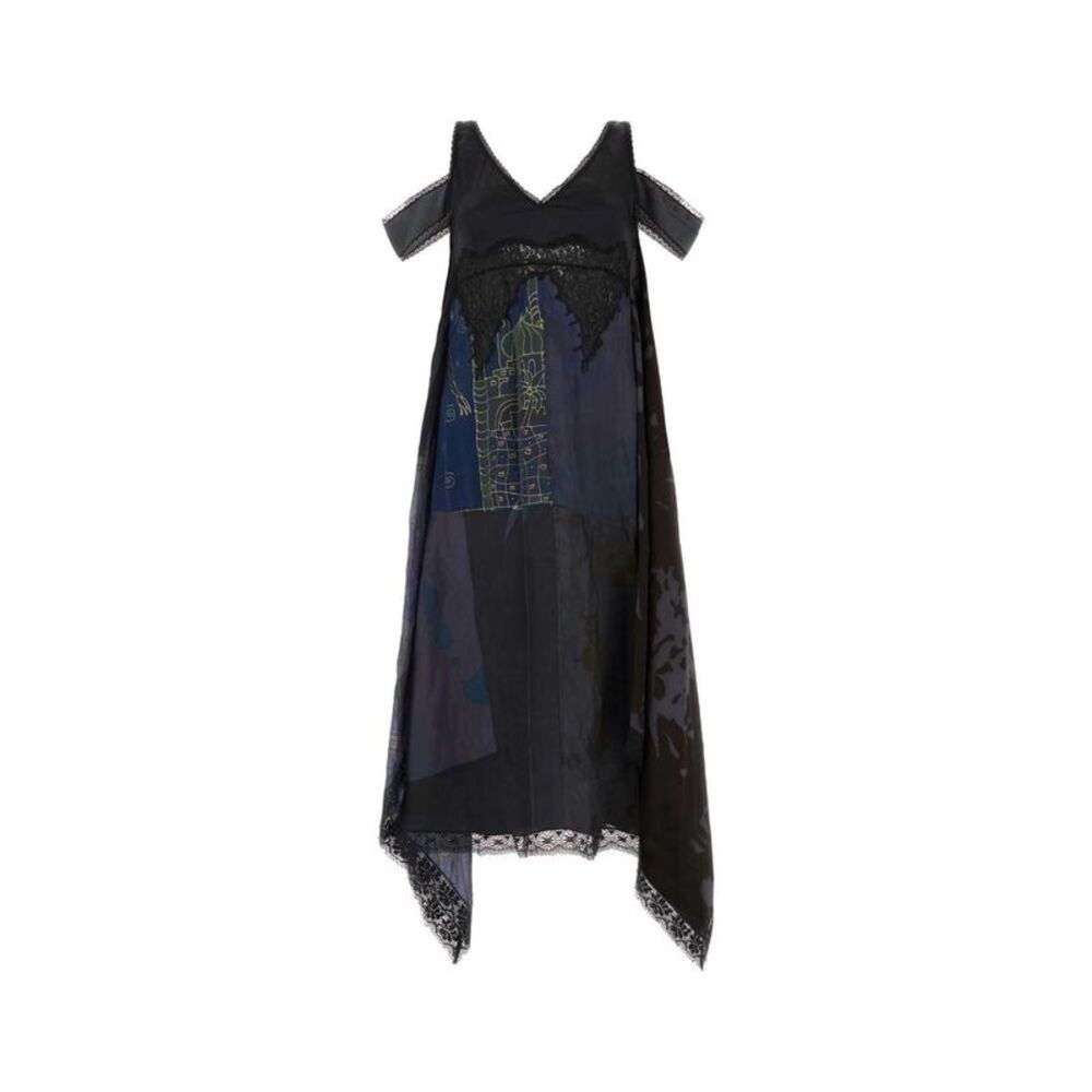 MARINE SERRE Patchwork Print Cold Shoulder Midi Dress Women MULTICOLOURED